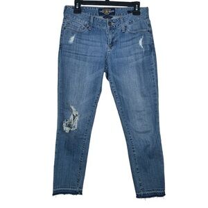 Lucky Brand Leyla Capri Frayed Denim Blue Jeans Size 4/27 EUC #VEG-0207